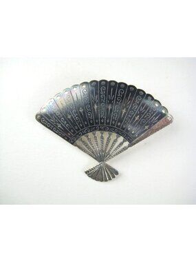 Vintage AJES Co Sterling Silver Fan Brooch Pin USA 925 Vintage